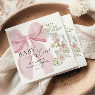 Baby in Bloom Pink Bow Baby Shower Napkins