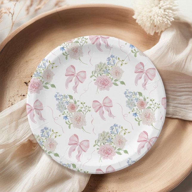 Baby in Bloom Pink Bow Baby Shower Paper Plates (Creator Uploaded)