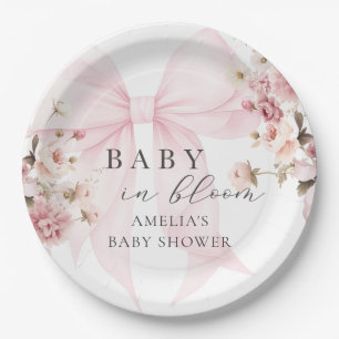 Baby in Bloom Pink Bow Baby Shower Paper Plates