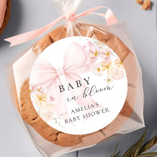 Baby In Bloom Pink Bow Baby Shower Sticker