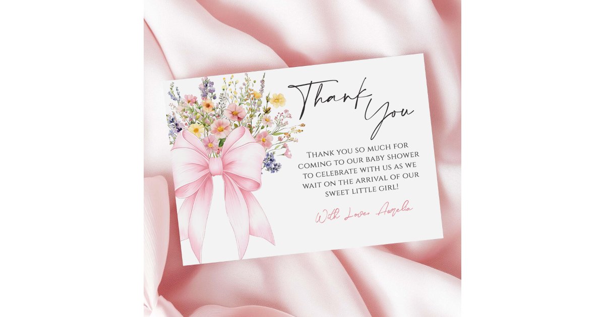 Baby in Bloom Pink Bow Baby Shower Thank You Card | Zazzle