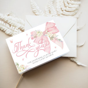 Baby In Bloom Pink Bow Baby Shower Thank You Card 