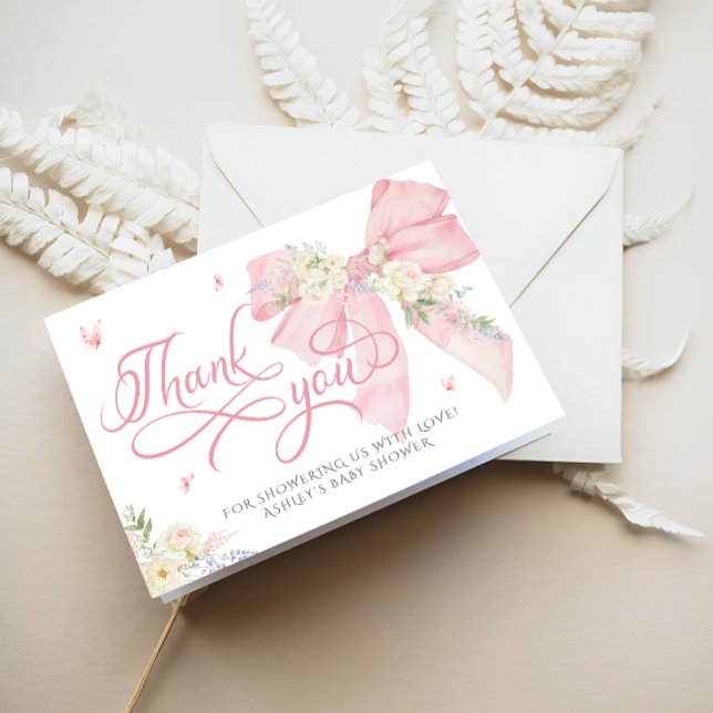 Baby In Bloom Pink Bow Baby Shower Thank You Card  (Creator Uploaded)