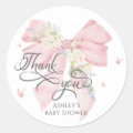Baby in Bloom Pink Bow Baby Shower Thank You Classic Round Sticker | Zazzle