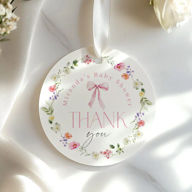 Baby in Bloom Pink Bow Baby shower Thank you Favor Tags | Zazzle