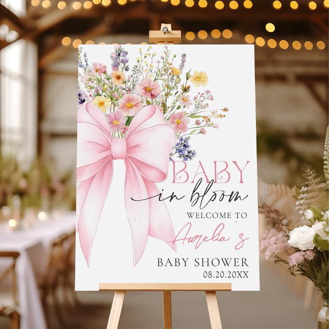 Baby In Bloom Pink Bow Baby Shower Welcome Foam Board (Creator Uploaded)