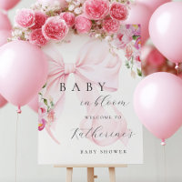 Baby In Bloom Pink Bow Baby Shower Welcome - LARGE