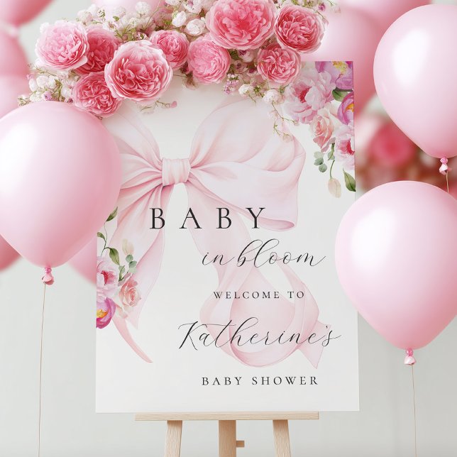 Baby In Bloom Pink Bow Baby Shower Welcome - LARGE Foam Board (Creator Uploaded)