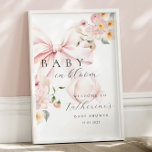 Baby In Bloom Pink Bow Baby Shower Welcome Poster<br><div class="desc">Celebrate the joyous arrival of a little girl with our "Baby in Bloom" baby shower welcome sign poster. This charming board features soft,  pastel pink delicate watercolor flowers in shades of pink and a beautifully illustrated pink bow.</div>