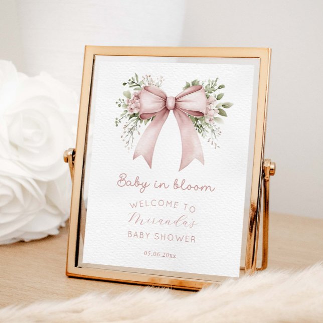 Baby In Bloom Pink Bow Baby Shower Welcome Poster (Creator Uploaded)