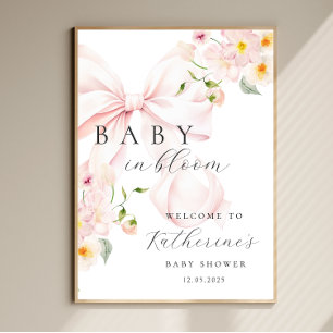 Baby In Bloom Pink Bow Baby Shower Welcome Poster