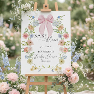 Baby in Bloom Pink Bow Baby Shower Welcome Sign