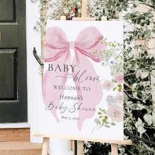 Baby in Bloom Pink Bow Baby Shower Welcome Sign
