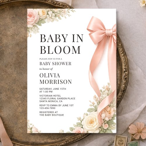 Baby In Bloom Pink Bow Coquette Baby Shower
