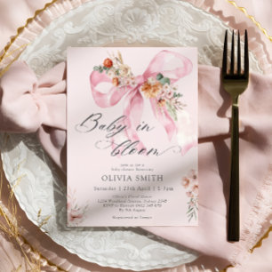 Baby in Bloom Pink Bow Floral Baby Shower Invitation