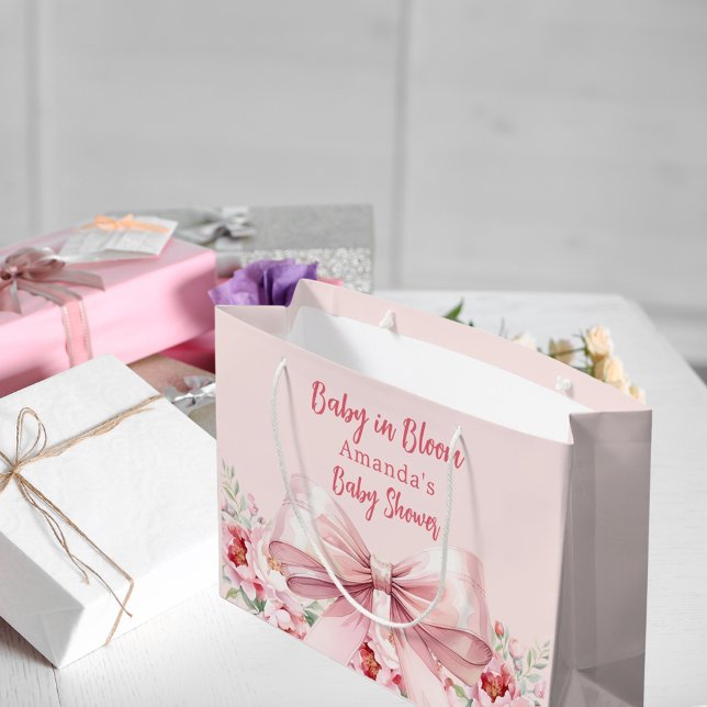 Baby in Bloom pink bow floral Baby Shower Large Gift Bag (Creator Uploaded)