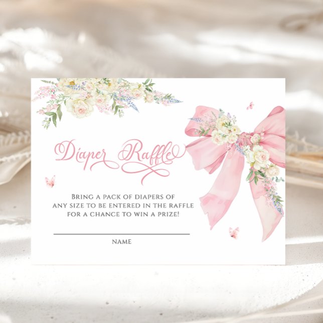 Baby In Bloom Pink Bow Floral Diaper Raffle Ticket Enclosure Card (Creator Uploaded)
