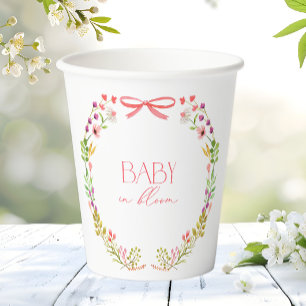 Baby in Bloom Pink Bow Floral Garden Baby Shower Paper Cups