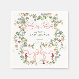 Baby in Bloom Pink Bow Floral Girl Baby Shower Napkins