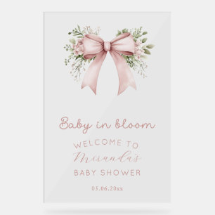 Baby In Bloom Pink Bow Girl Baby Shower Acrylic Sign