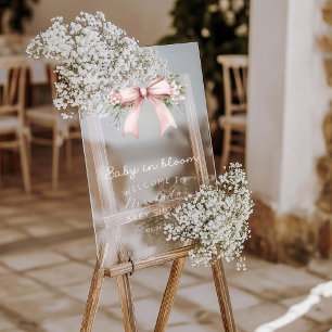 Baby In Bloom Pink Bow Girl Baby Shower Acrylic Sign