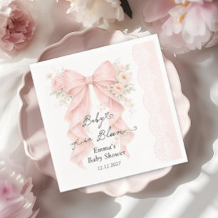 Baby in Bloom Pink Bow Girl Baby Shower Napkins