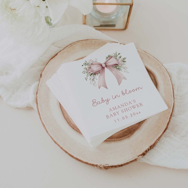 Baby In Bloom Pink Bow Girl Baby Shower  Napkins (Creator Uploaded)