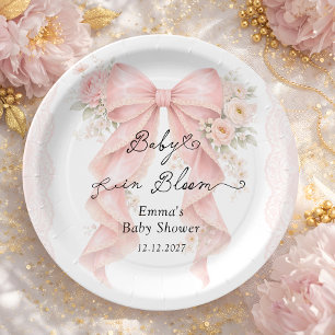 Baby in Bloom Pink Bow Girl Baby Shower Paper Plates