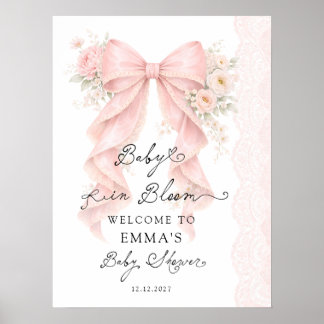 Baby in Bloom Pink Bow Girl Baby Shower Welcome Poster