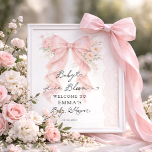 Baby in Bloom Pink Bow Girl Baby Shower Welcome Poster