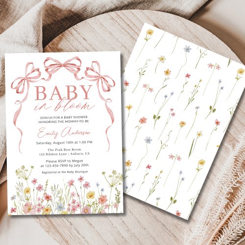 Wildflower Pink Floral or wildflower baby shower invitation