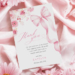 Baby in Bloom Pink Bow Thank You Card<br><div class="desc">Thank your guests in style with this Baby in Bloom thank you card. The elegant pink floral design and delicate ribbon bow create a timeless and heartfelt look,  perfect for expressing gratitude after a beautiful baby girl shower.</div>