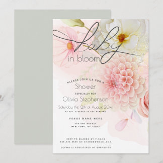 Baby in Bloom Pink Dahlia Floral Baby Shower  Invitation