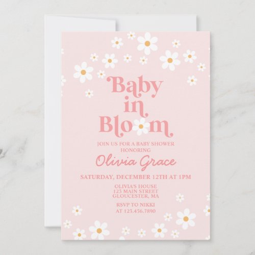 Baby in Bloom Pink Daisy Baby Shower Invitation