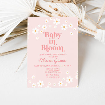Baby In Bloom Pink Daisy Baby Shower Invitation by CharlotteGBoutique at Zazzle