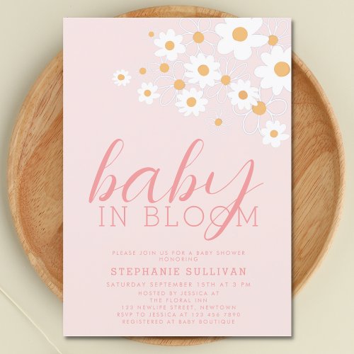 Baby in Bloom Pink Daisy Baby Shower  Invitation