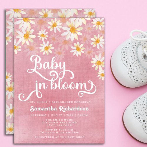 Baby in Bloom Pink Daisy Baby Shower Invitation