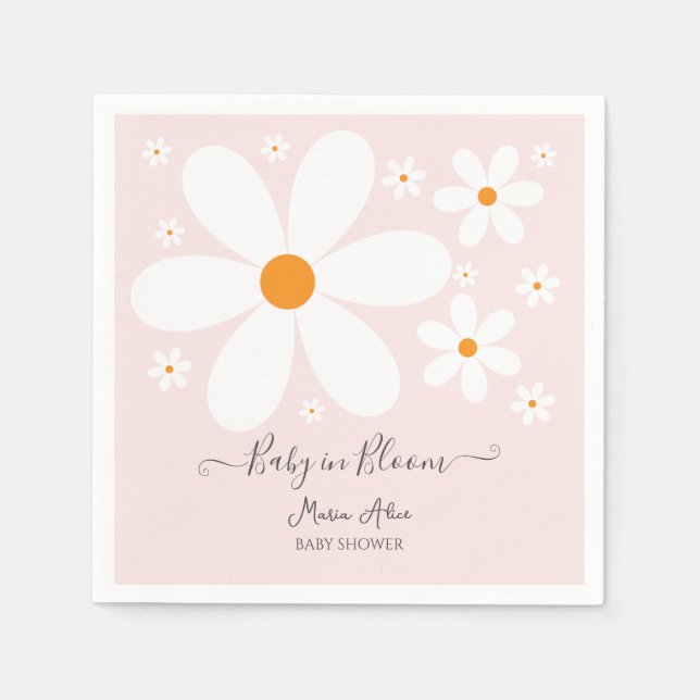 Baby in Bloom Pink Daisy Baby Shower Invitation Napkins (Front)