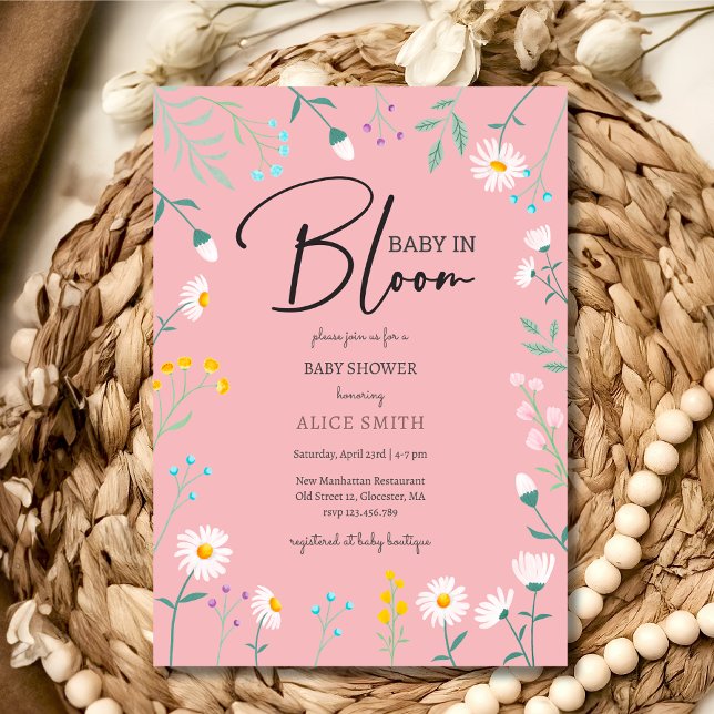 Baby in bloom pink daisy floral Baby shower Invitation (Creator Uploaded)
