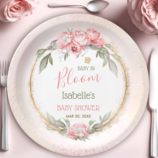 Baby In Bloom Pink Elegant Floral Girl Baby Shower Paper Plates (Baby In Bloom Pink Elegant Floral Girl Baby Shower Paper Plates)