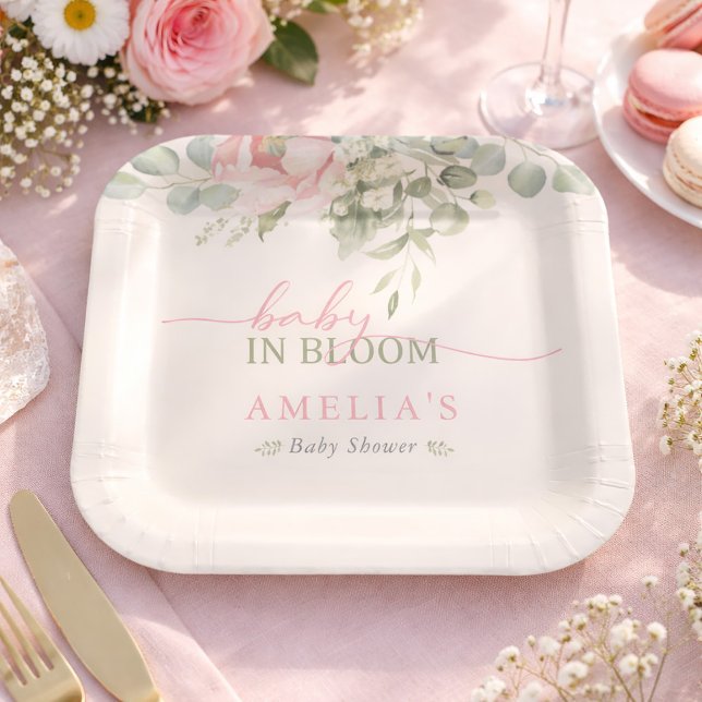 Baby in Bloom Pink Floral Baby Girl Shower  Paper Plates (Baby in Bloom Pink Floral Baby Girl Shower Paper Plates)