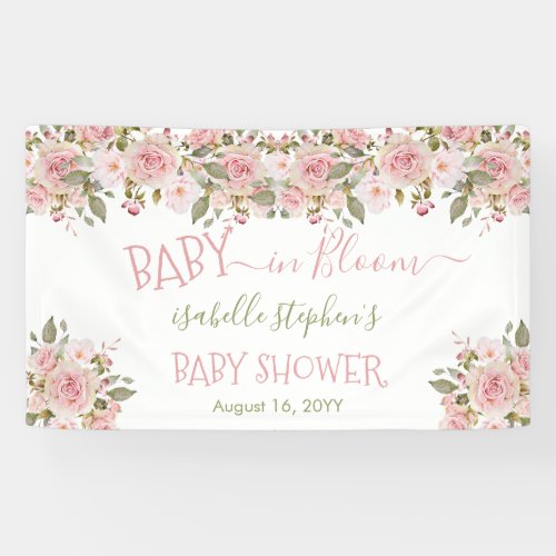 Baby in Bloom Pink Floral Baby Shower Banner