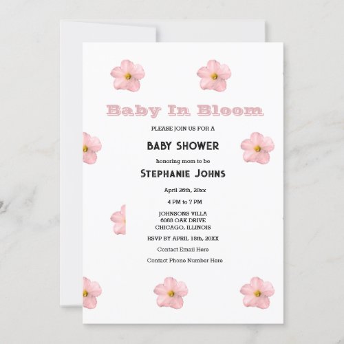 Baby In Bloom Pink Floral Baby Shower Girl Trendy Invitation