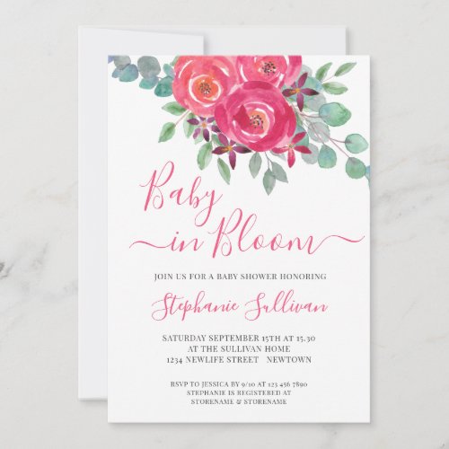 Baby in Bloom Pink Floral Baby Shower Invitation