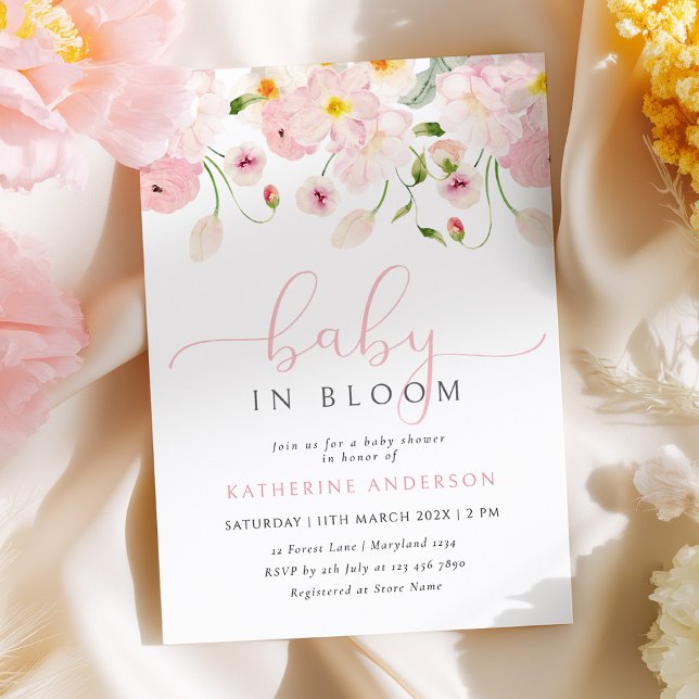 Baby In Bloom Pink Floral Baby Shower Invitation (Creator Uploaded)