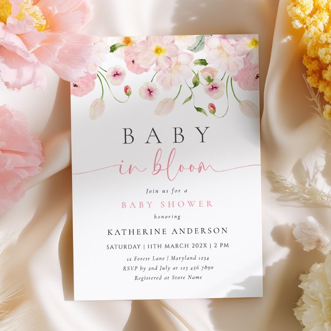 Baby In Bloom Pink Floral Baby Shower Invitation (Creator Uploaded)