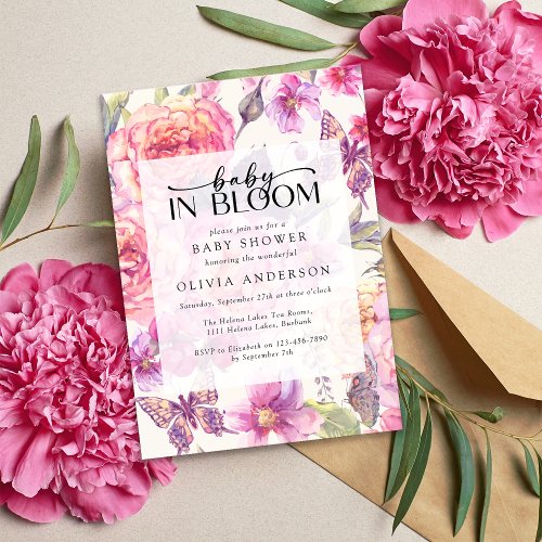 Baby in Bloom Pink Floral Baby Shower Invitation