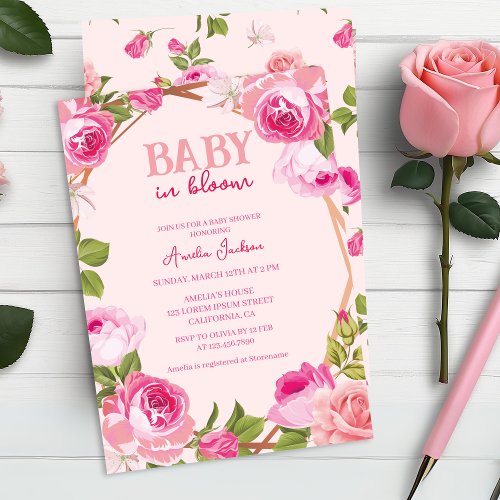 Baby in bloom pink floral Baby shower Invitation