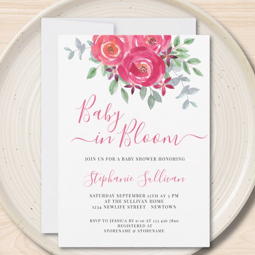 Baby in Bloom Pink Floral Baby Shower Invitation