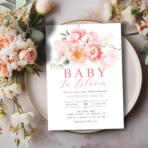 baby in bloom pink floral baby shower invitation